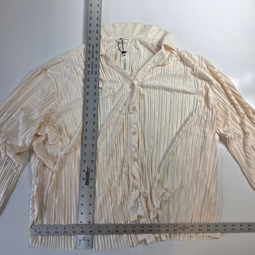 Commense Cream Pleated Plisse Button Down Shirt Long Sleeve Blouse Size M NEW - Picture 10 of 12